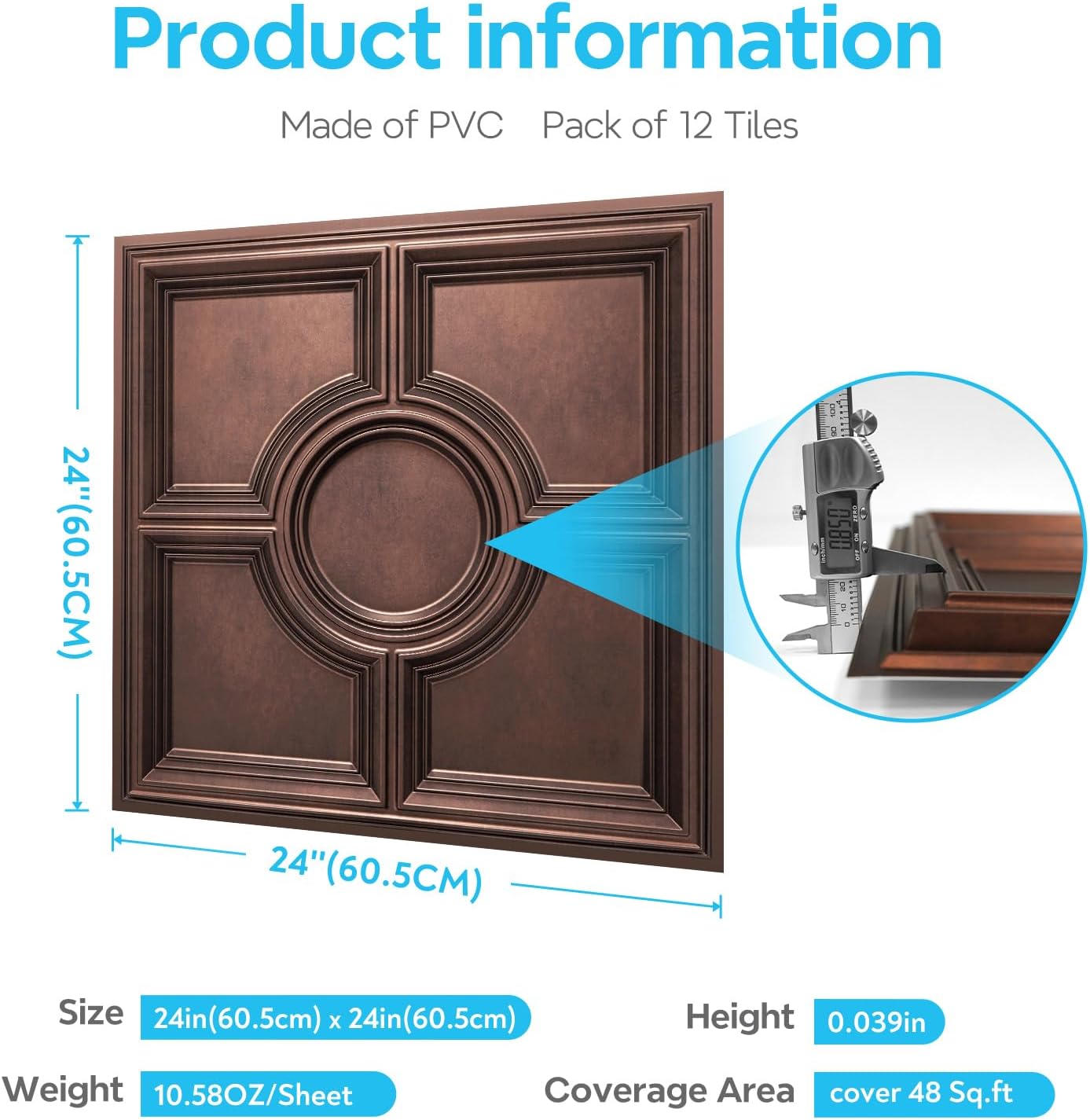 12-Pack Copper PVC Ceiling Tiles