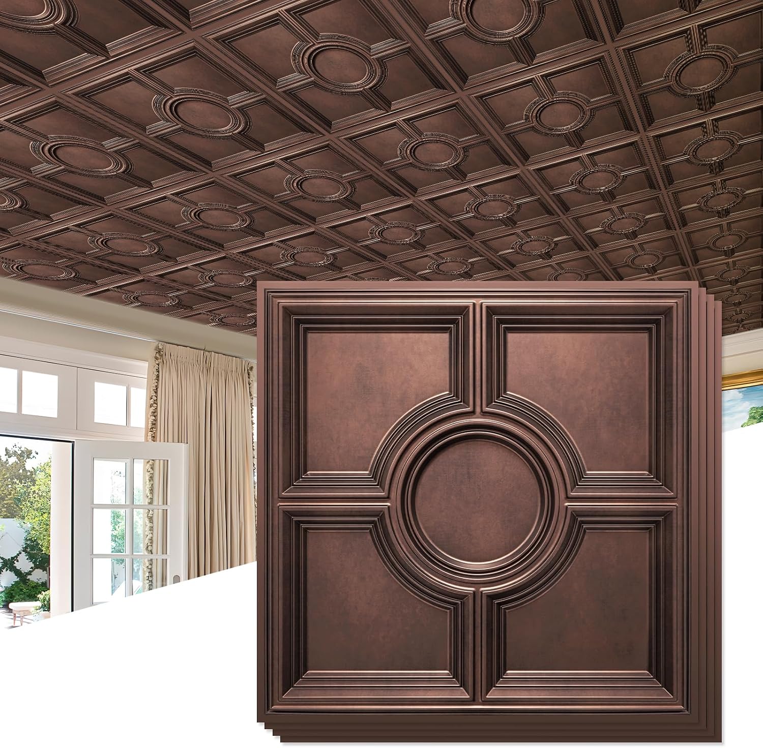 12-Pack Copper PVC Ceiling Tiles