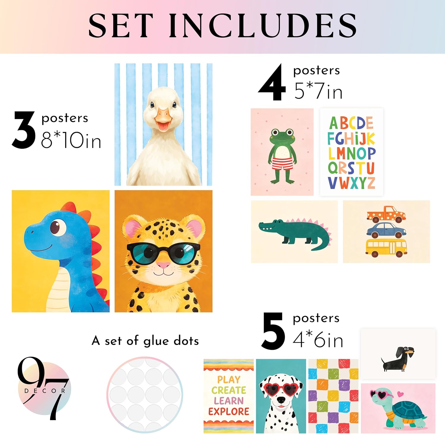 12-Piece Assorted Animal Art Prints