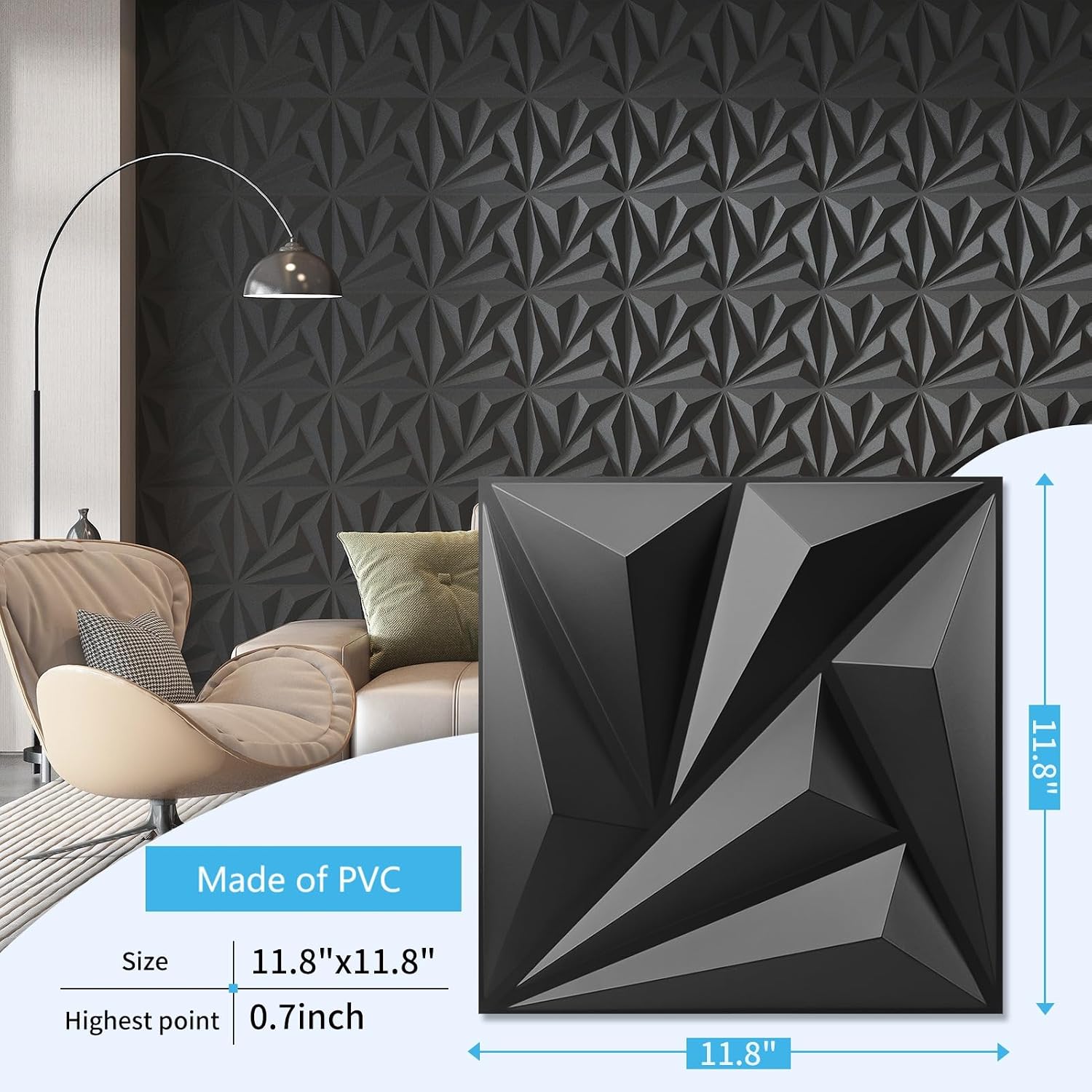 20-Pack Black Geometric Wall Panels