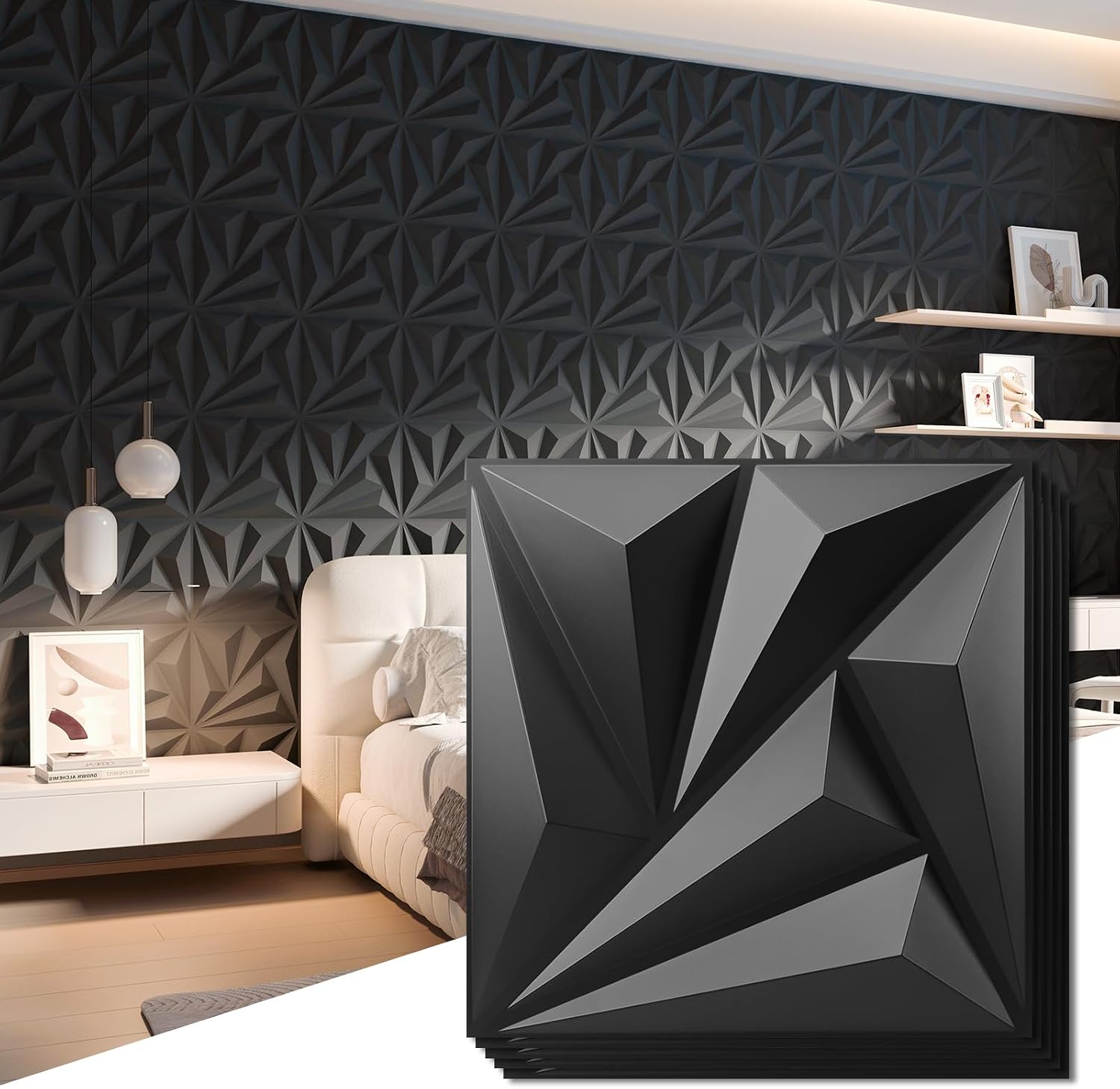 20-Pack Black Geometric Wall Panels