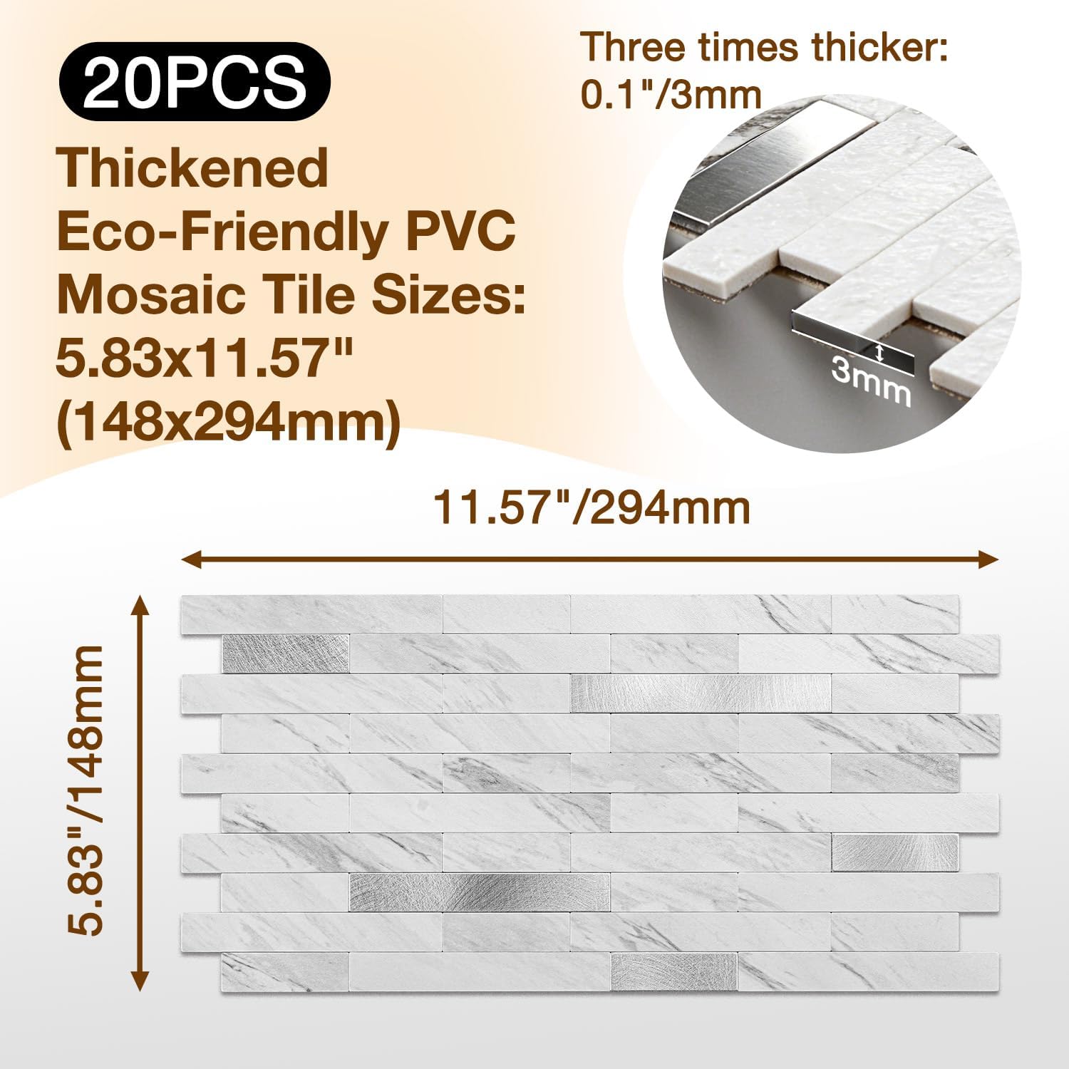 20-Piece White Marble Mosaic Tiles
