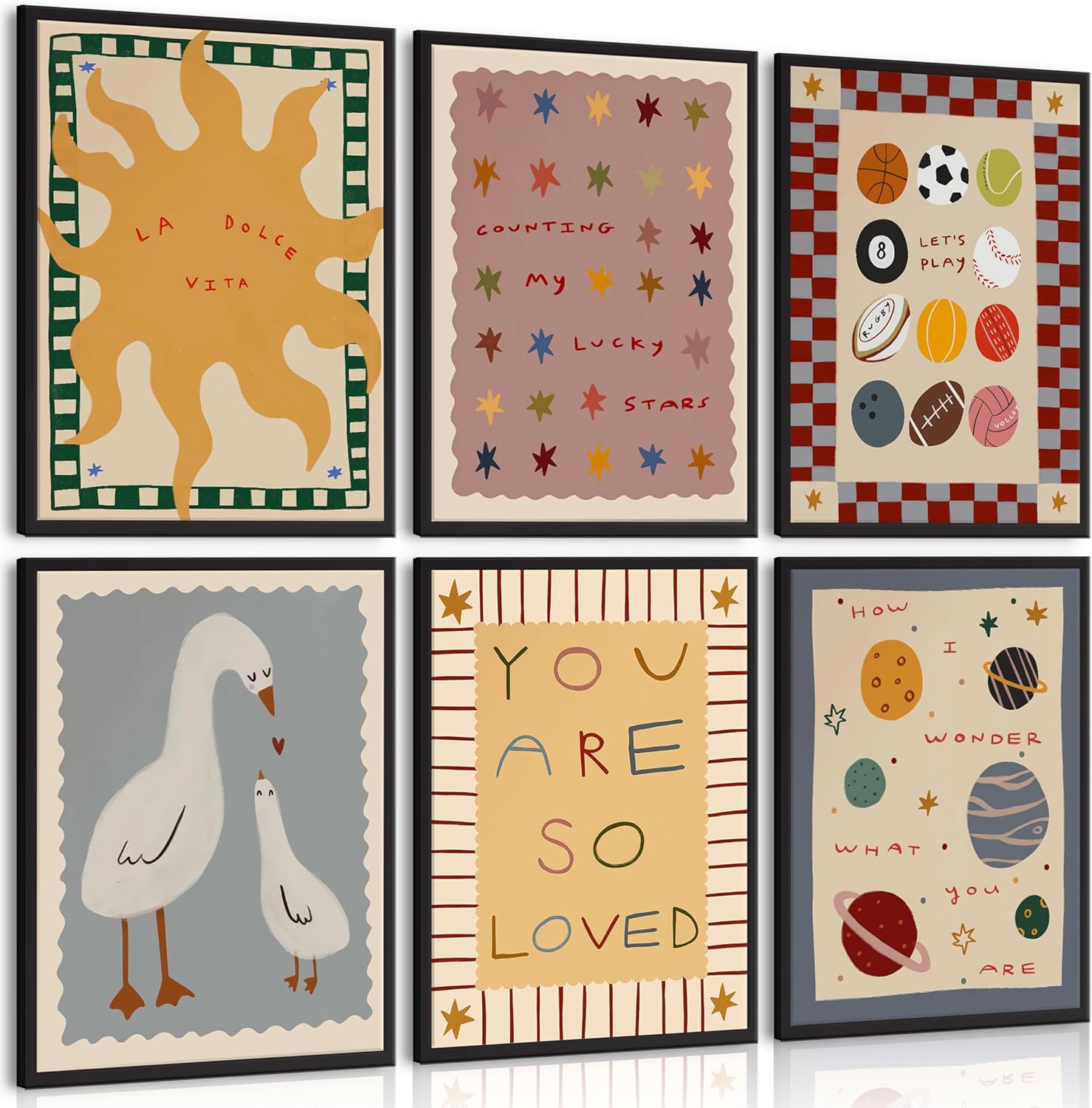 6-Piece Inspirational Cartoon Wall Art