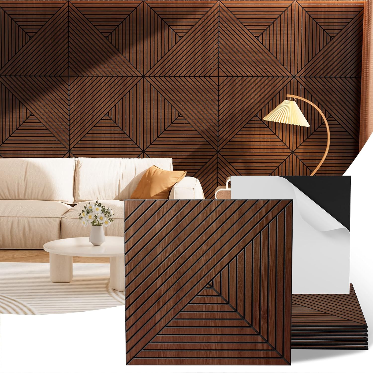 6-Piece Walnut Geometric Wall Panels