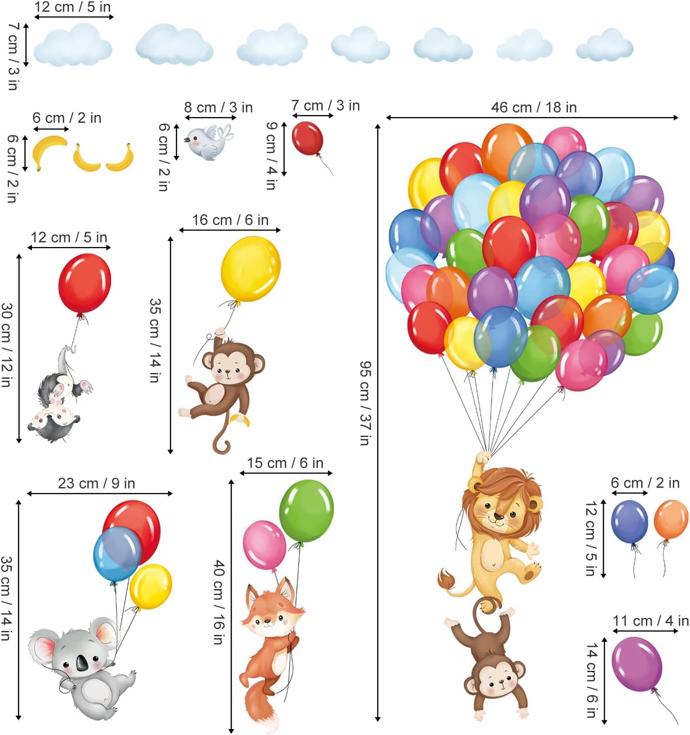 Animal Balloon Themed Wall Decals