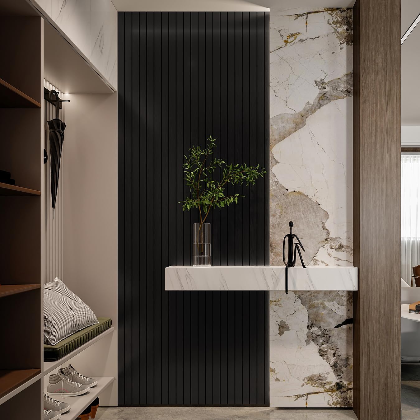 Black Wood Grain Slat Wall Panel