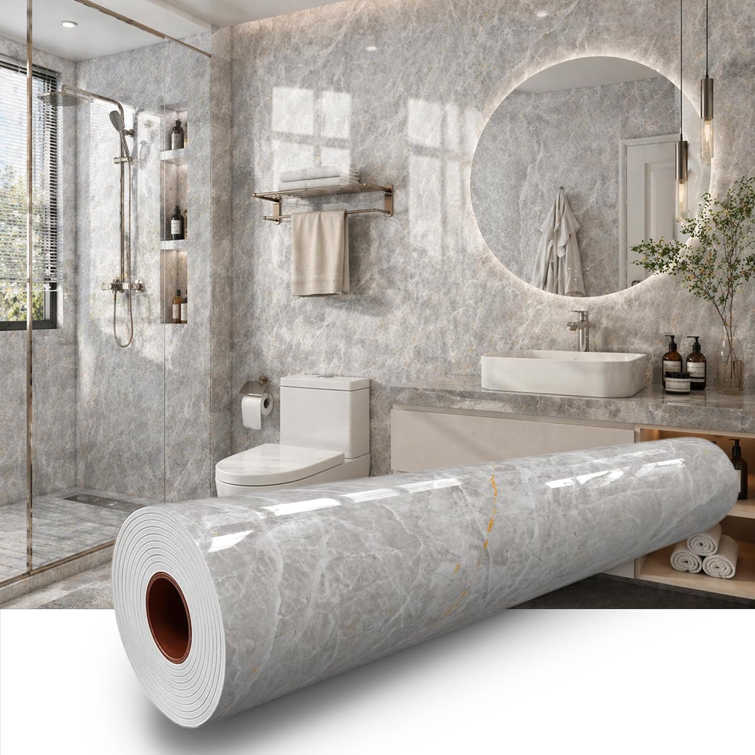 Grey Marble Effect Wallpaper Roll
