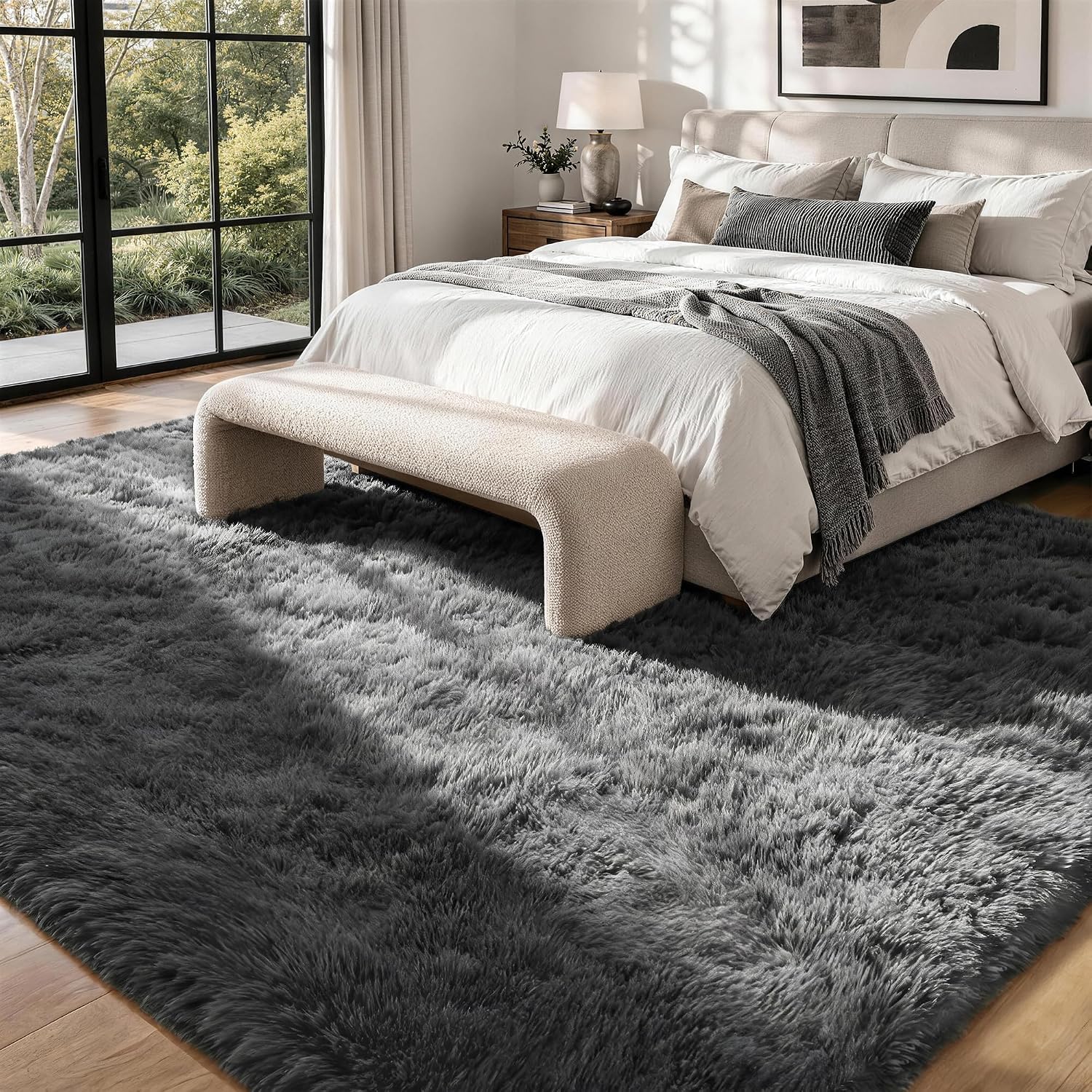 Large Grey Fluffy Shag Area Rug