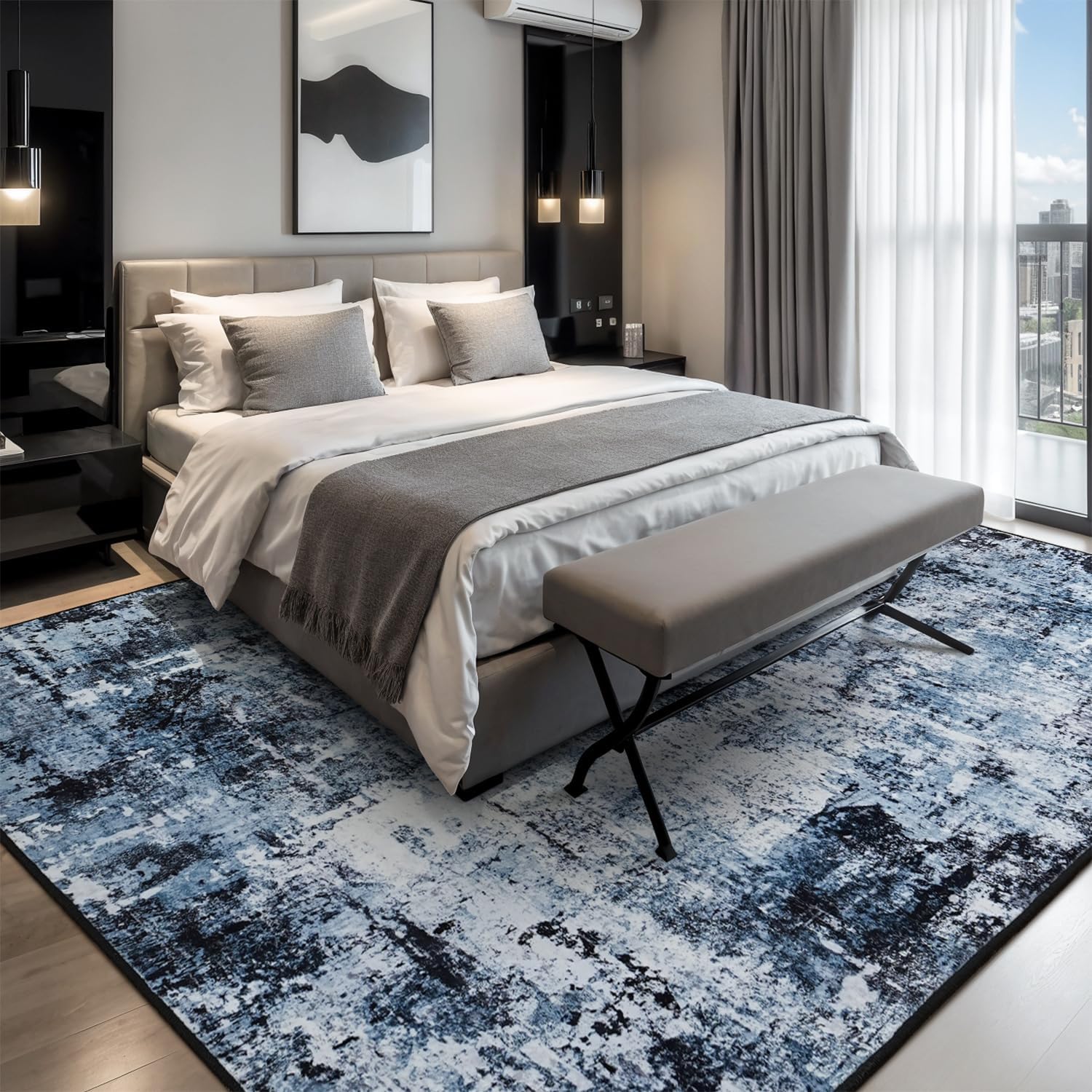 Navy Blue Abstract Pattern Area Rug