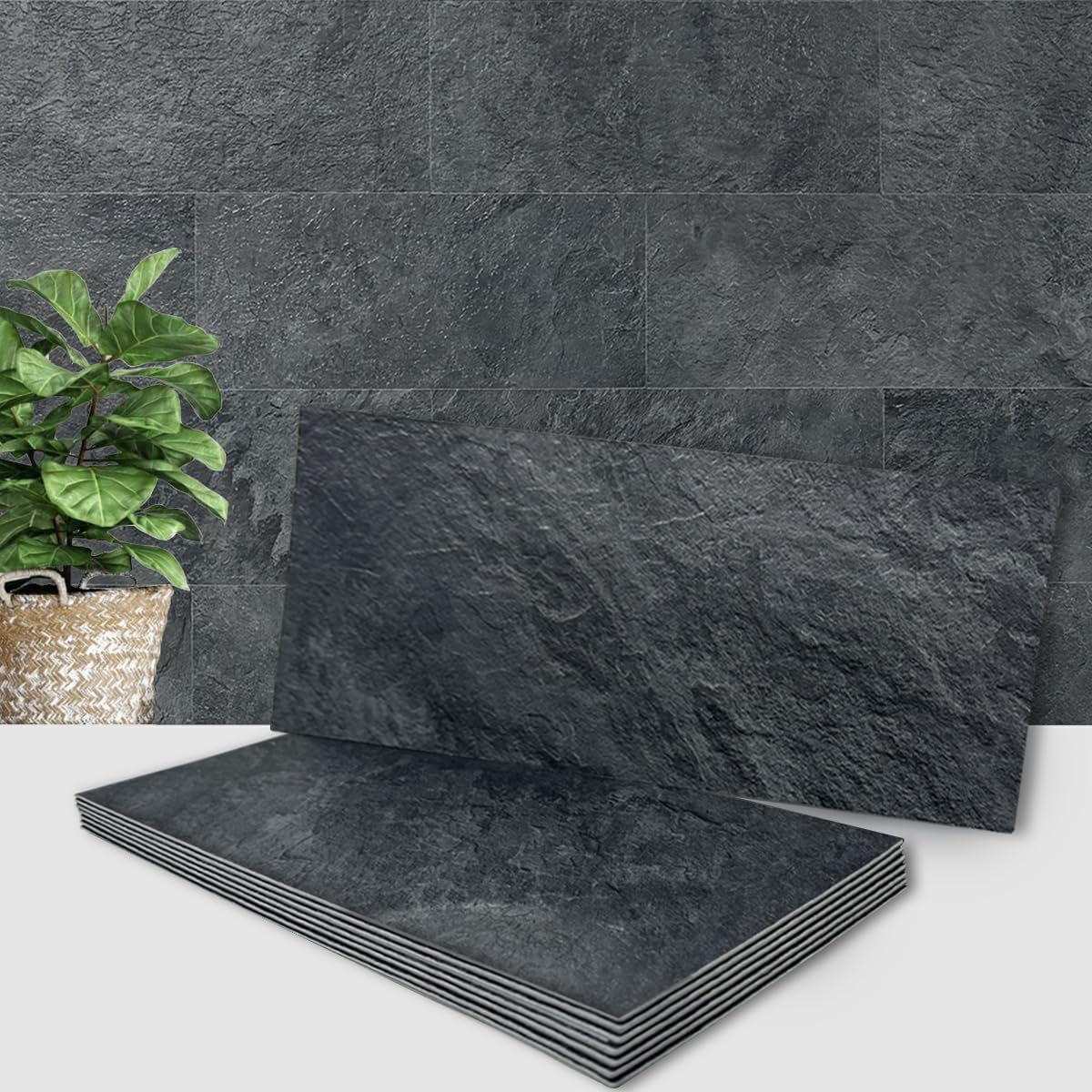 Textured Black Faux Slate Tiles